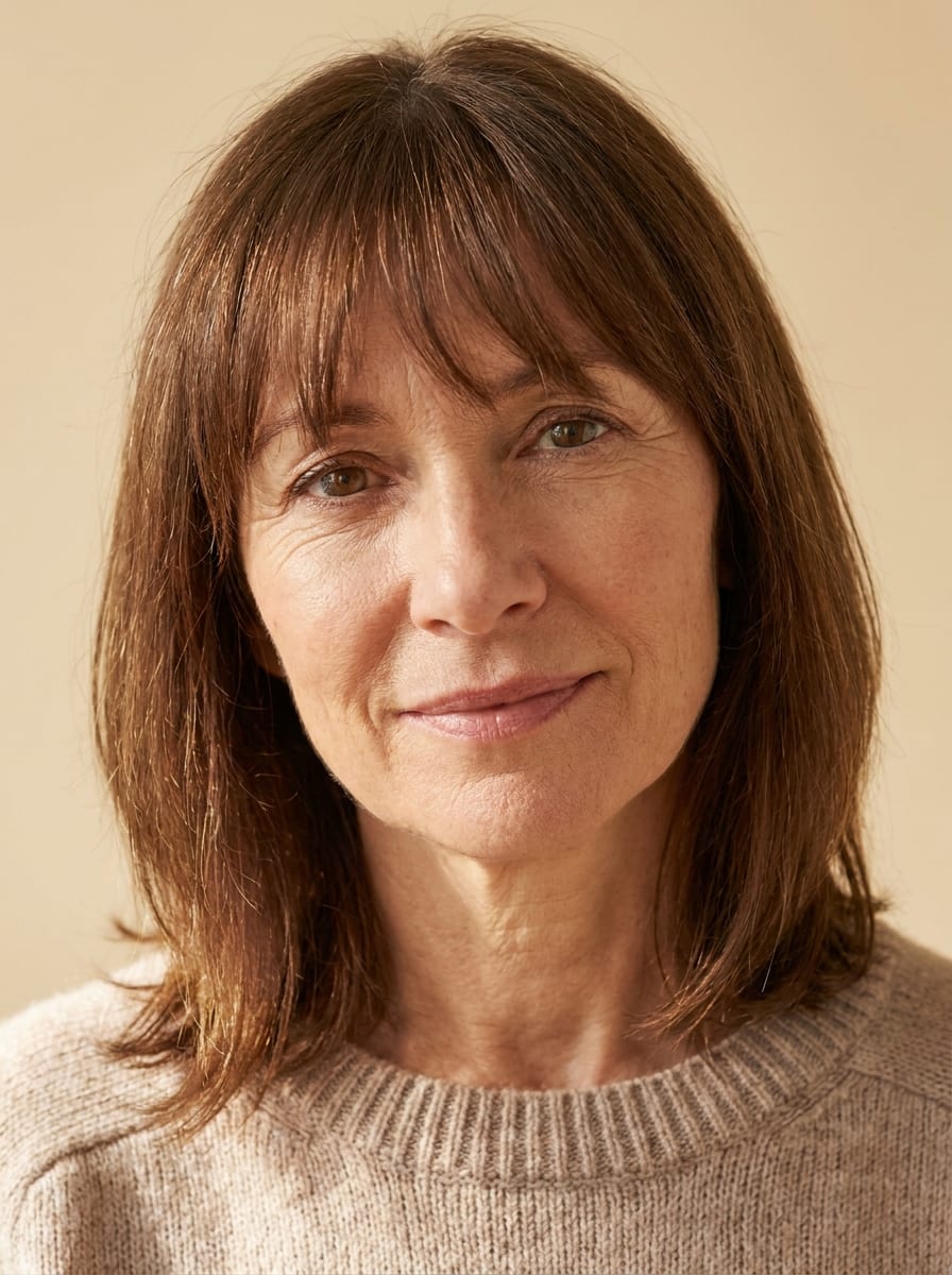 Mittellange Haare mit Curtain Bangs - Frisur ab 50 für feines Haar